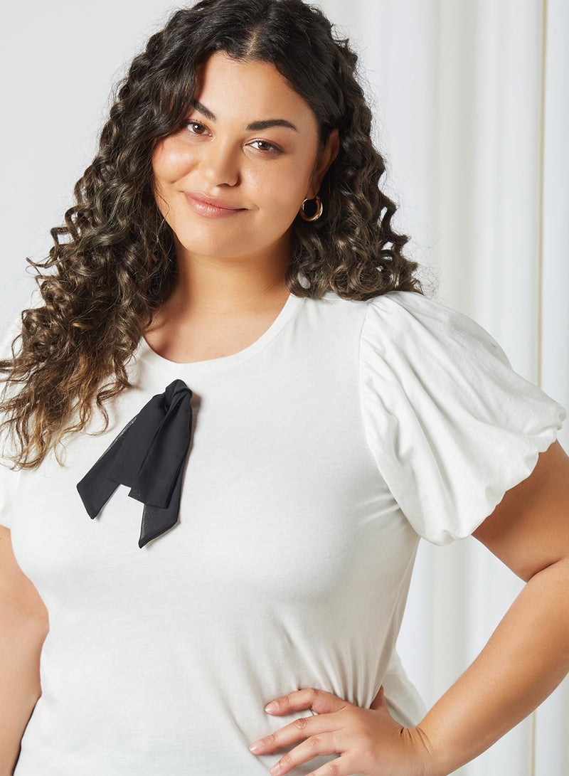 VERO MODA - Curve Puffed Sleeve Top Snow White - Image 1
