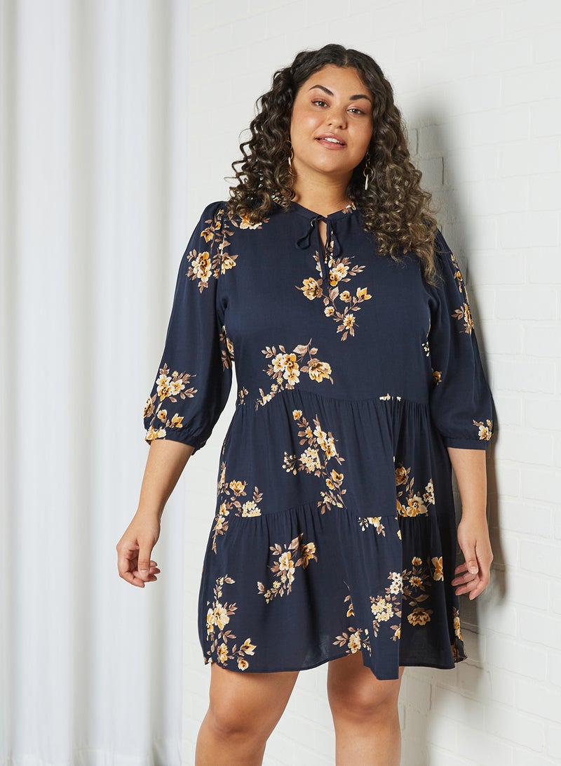 Only Carmakoma Curve Floral Tiered Dress Night Sky  - Image 1