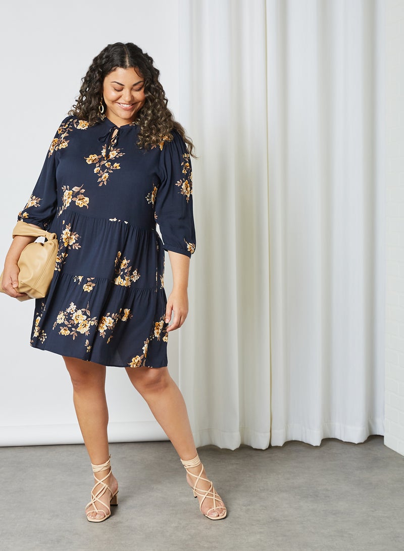 Only Carmakoma Curve Floral Tiered Dress Night Sky  - Image 3