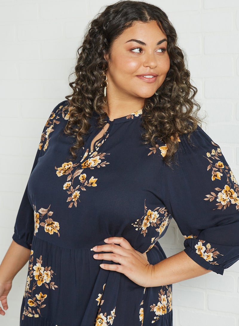 Only Carmakoma Curve Floral Tiered Dress Night Sky  - Image 4