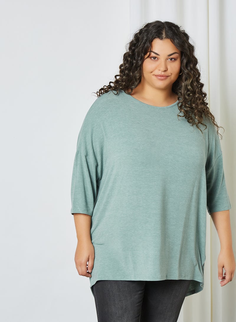 Curve Asymmetric Hem Top Chinois Green