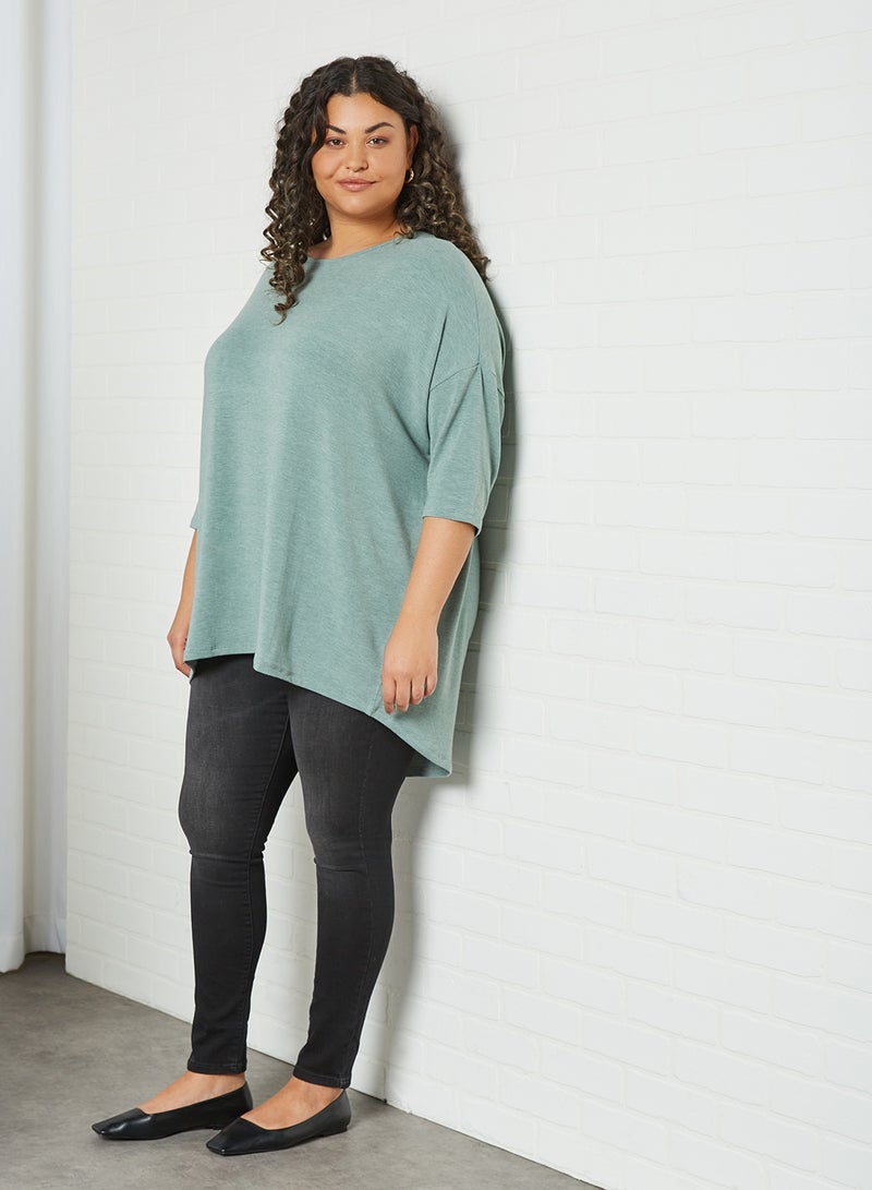 Curve Asymmetric Hem Top Chinois Green