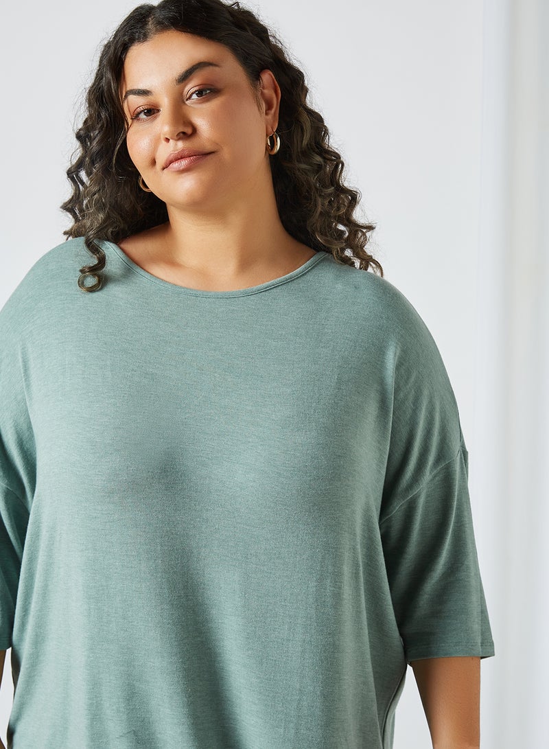Curve Asymmetric Hem Top Chinois Green