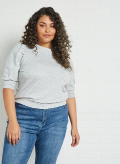 Curve Puff Sleeve Sweatshirt Light Grey Melange