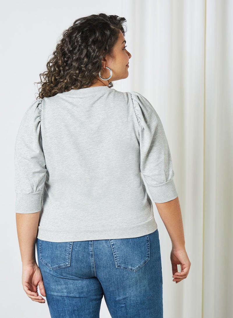ONLY - Curve Puff Sleeve Sweatshirt Light Grey Melange - Image 1
