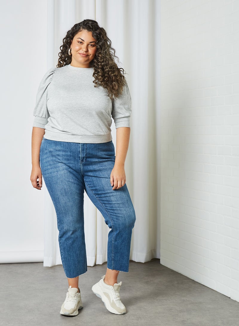 ONLY - Curve Puff Sleeve Sweatshirt Light Grey Melange - Image 1