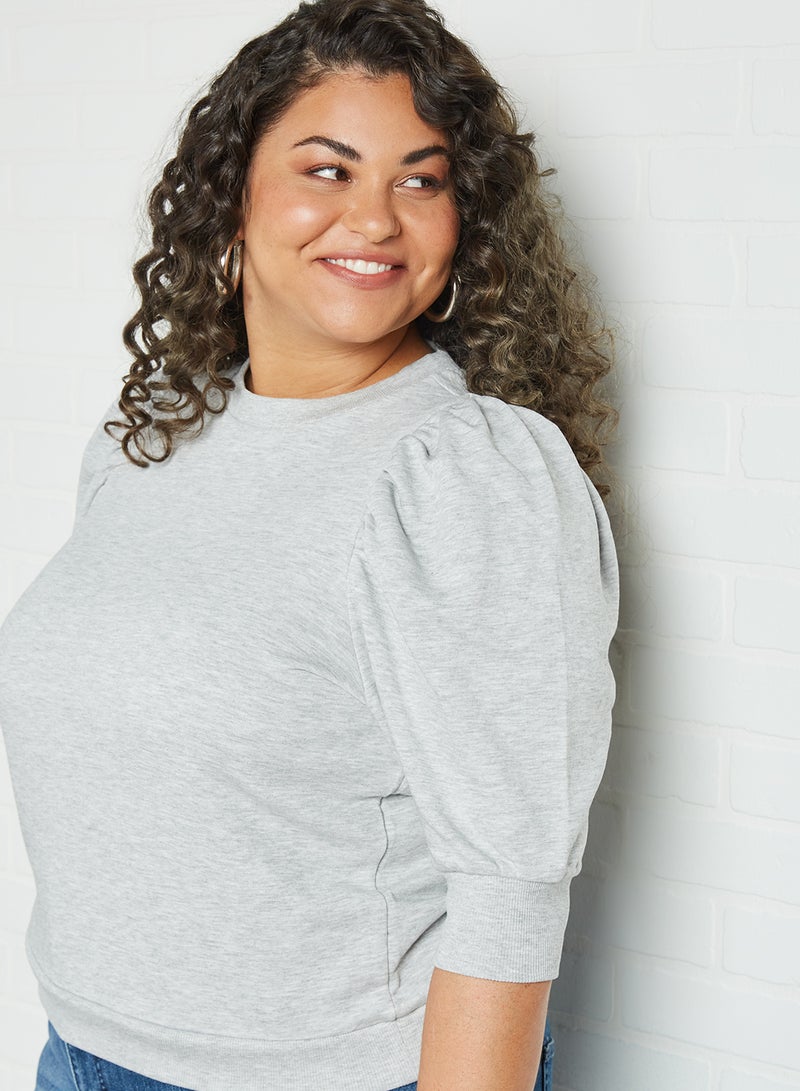 ONLY - Curve Puff Sleeve Sweatshirt Light Grey Melange - Image 1