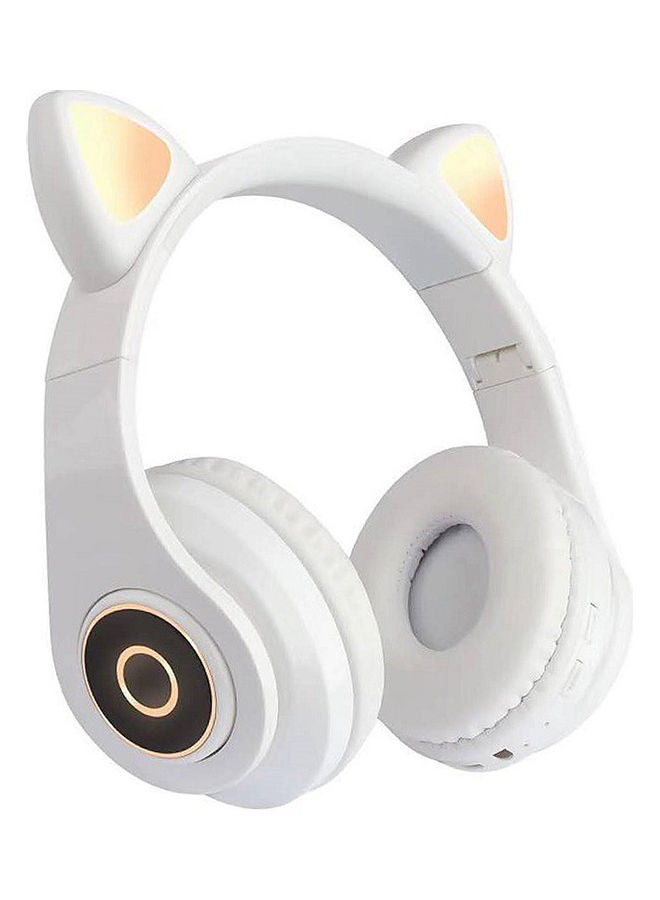 Cat Design On-Ear Bluetooth Headphones With Mic White