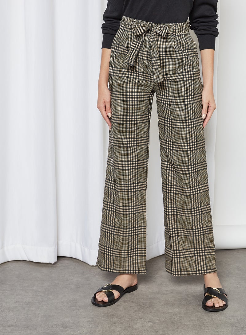 trendyol Checkered Waist Tie Pants Black  - Image 1