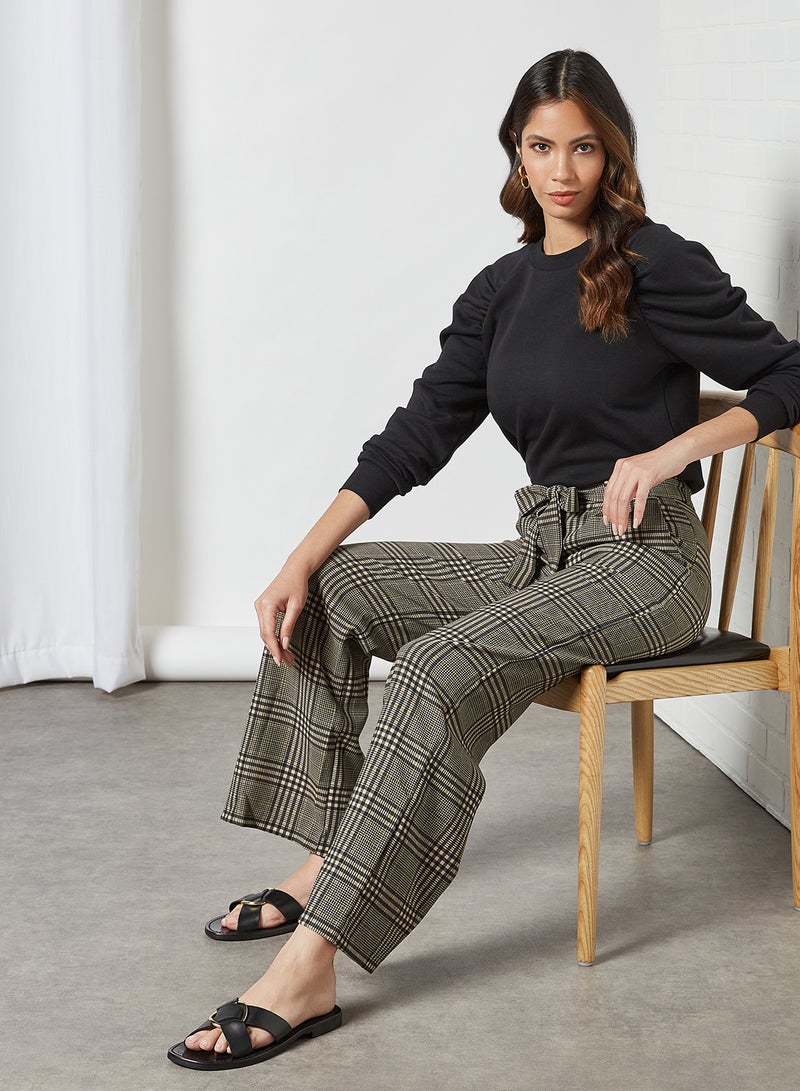 trendyol Checkered Waist Tie Pants Black  - Image 3