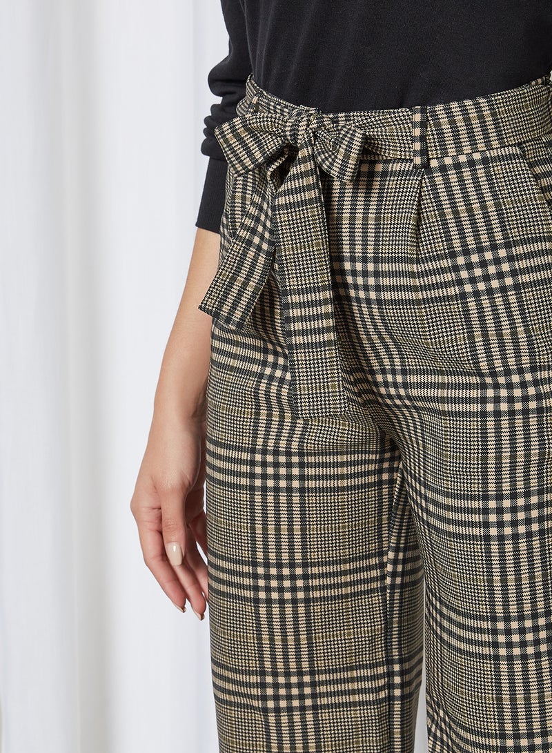 trendyol Checkered Waist Tie Pants Black  - Image 4