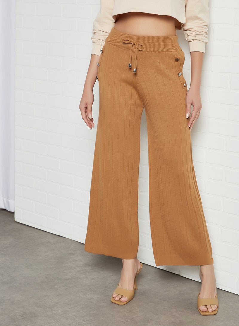 trendyol - Wide Leg Knit Pants Camel - Image 1