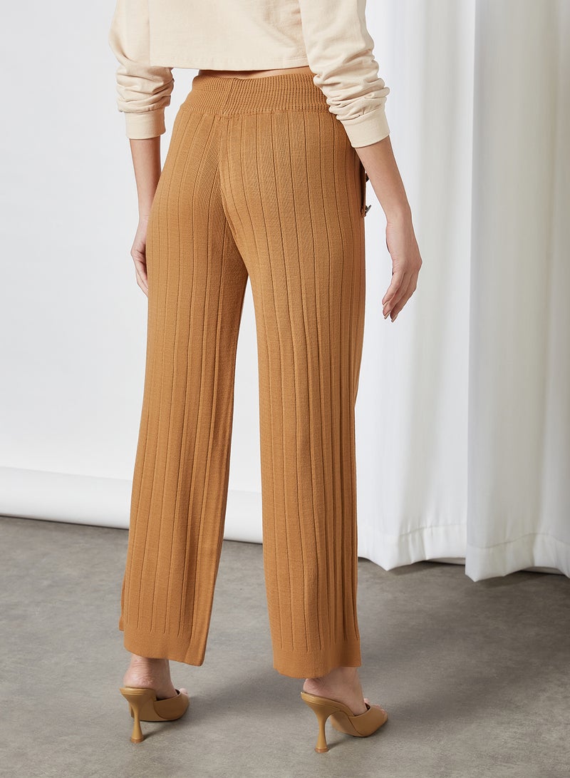 trendyol - Wide Leg Knit Pants Camel - Image 1
