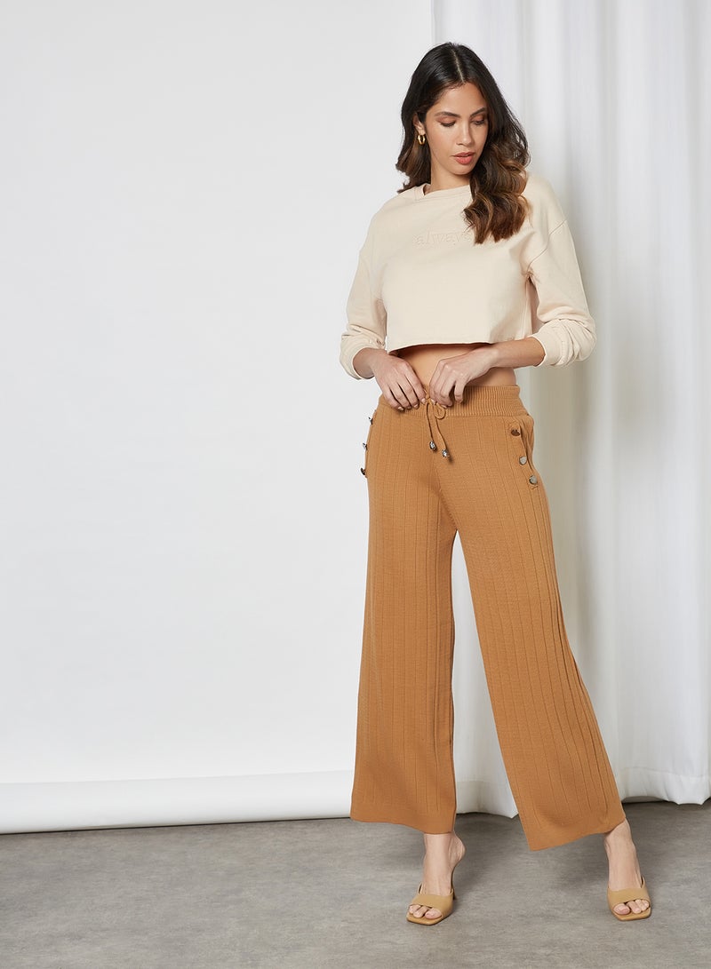 trendyol - Wide Leg Knit Pants Camel - Image 1