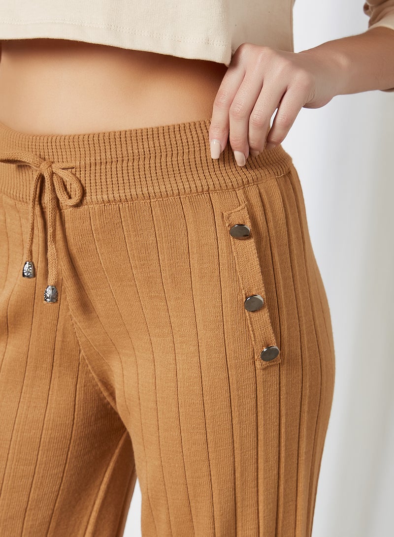 trendyol - Wide Leg Knit Pants Camel - Image 1
