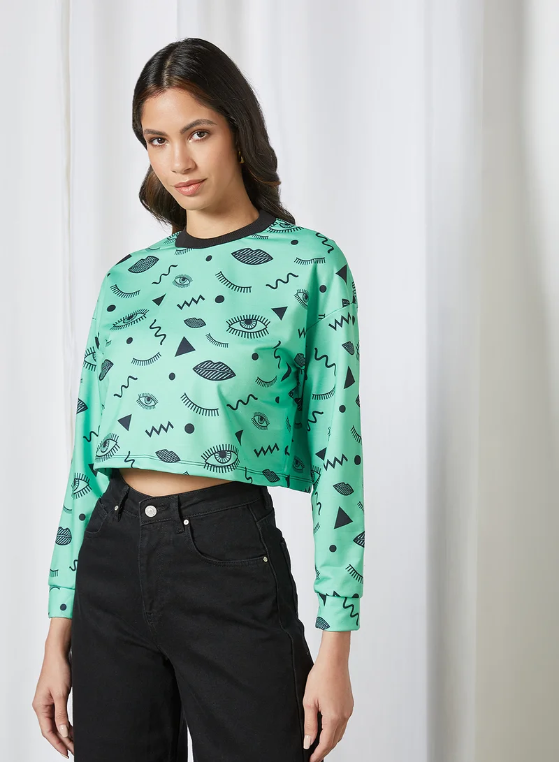 trendyol All Over Print Cropped Sweatshirt