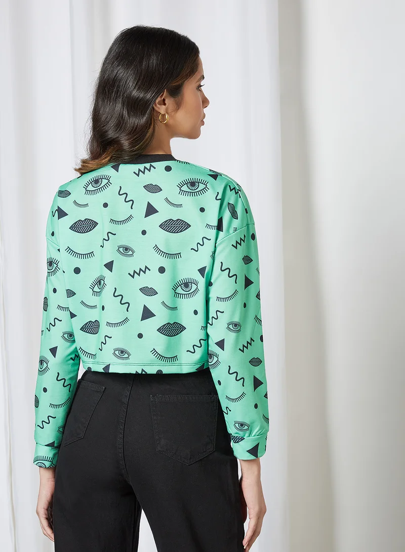 trendyol All Over Print Cropped Sweatshirt