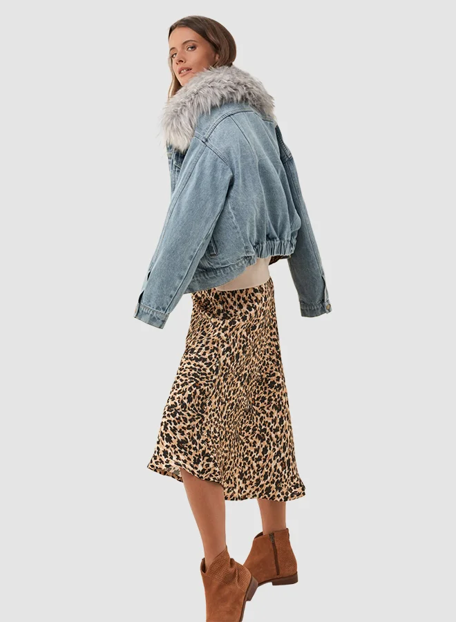 SALSA Cheetah Print Midi Skirt Beige