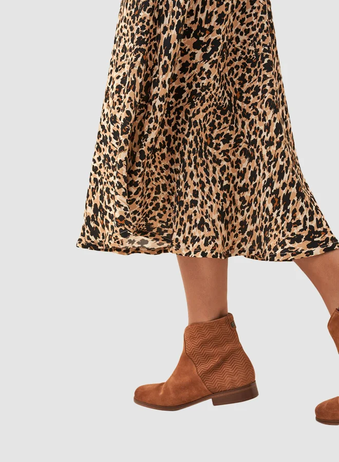 SALSA Cheetah Print Midi Skirt Beige