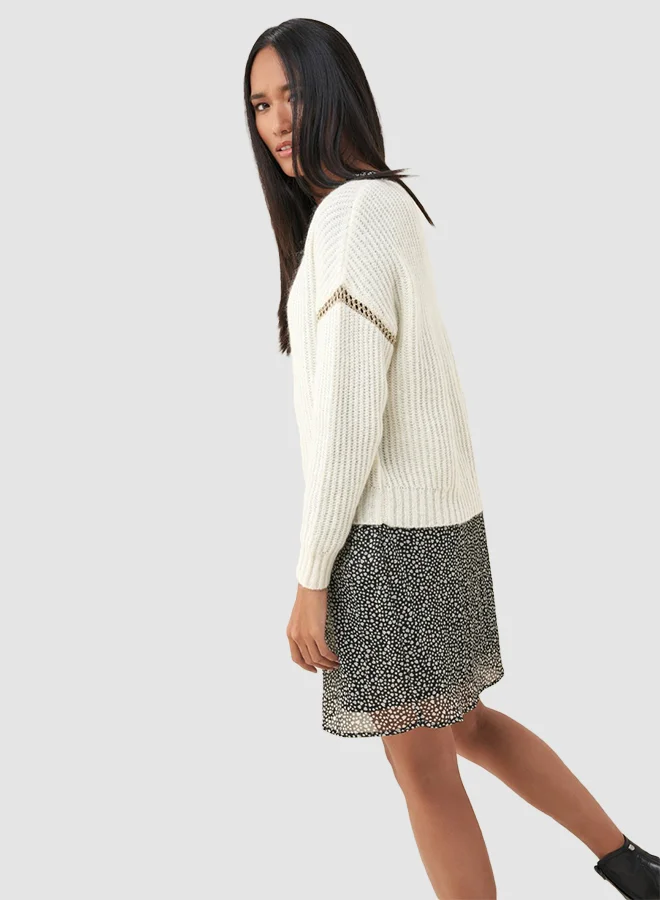SALSA Openwork Sleeve Panel Sweater Beige