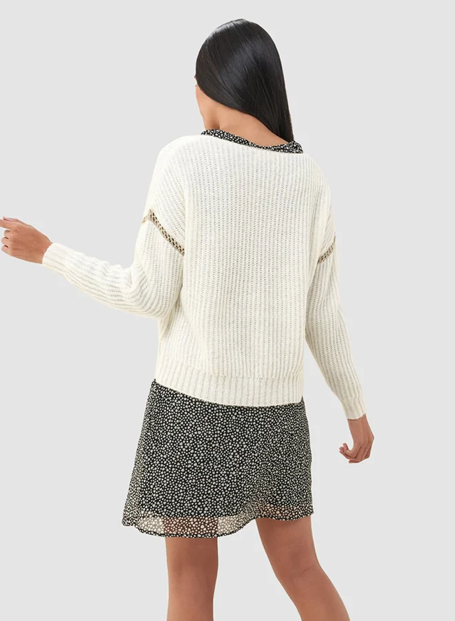 SALSA Openwork Sleeve Panel Sweater Beige