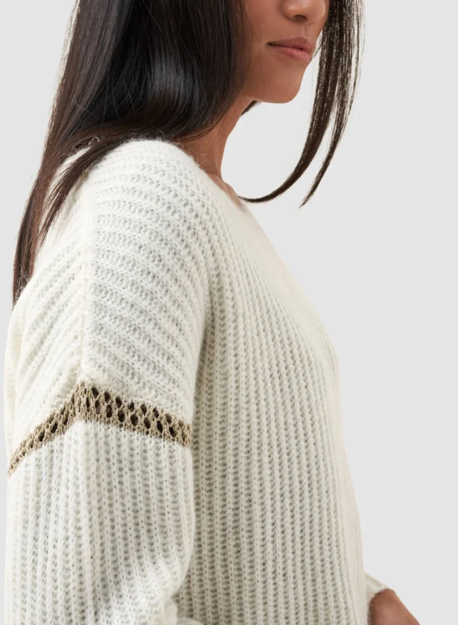 SALSA Openwork Sleeve Panel Sweater Beige