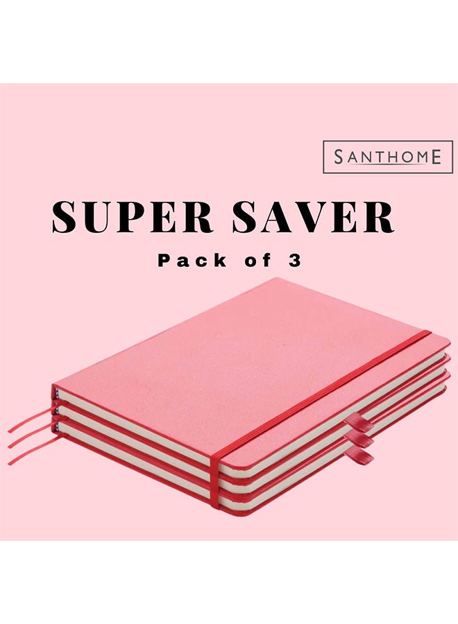 SANTHOME Pack Of 3 A5 Classic Lined Notebook - 192 Pages (Each) Red - Image 2