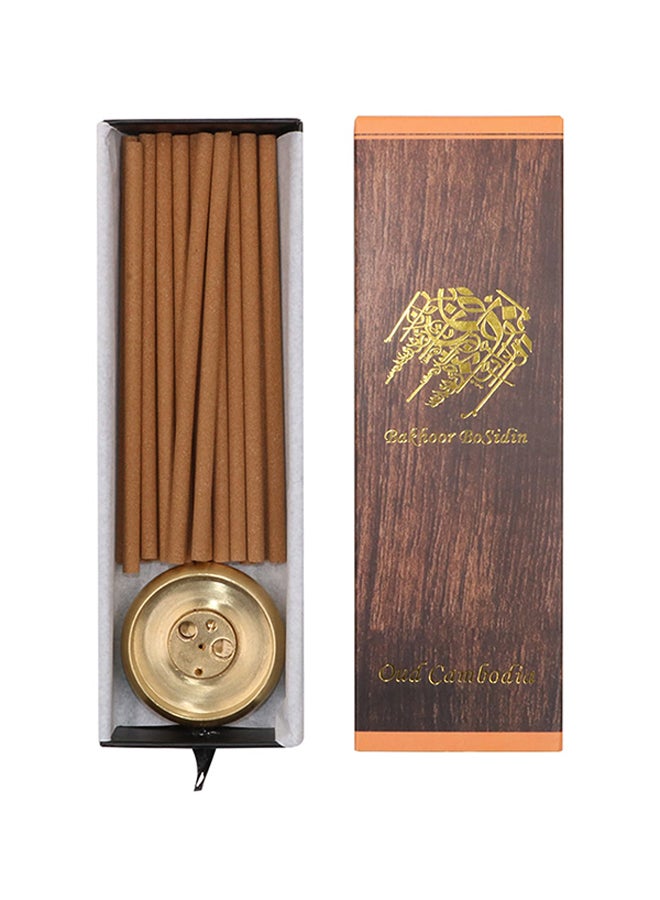 Bakhoor BoSidin 20-Piece Oud Wood Incense Sticks Cambodi Bakhoor With Brass Incense Burner 12cm  - Image 1