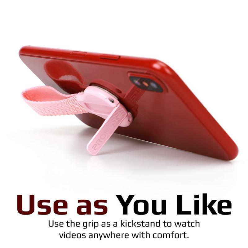 PROMATE - Finger Strap Phone Holder, Multifunction Finger Grip Stand with Reusable Adhesive, Kickstand Function and Quick-Snap Technology for Smartphones and Tablets, KickStrap-1 Pink Pink - Image 1