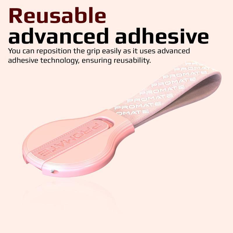 PROMATE - Finger Strap Phone Holder, Multifunction Finger Grip Stand with Reusable Adhesive, Kickstand Function and Quick-Snap Technology for Smartphones and Tablets, KickStrap-1 Pink Pink - Image 1