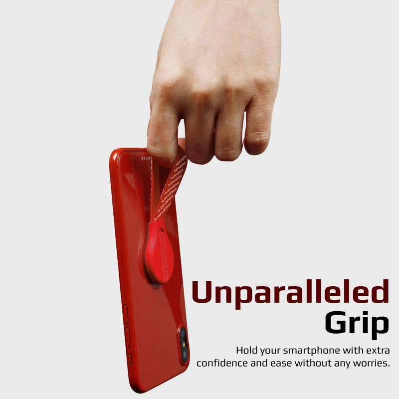 بروميت حامل هاتف بتصميم مقبض إصبع متعدد الوظائف مع مادة لاصقة قابلة لإعادة الاستخدام يعمل كمسند ومزود بتقنية الالتقاط السريع مناسب للهواتف الذكية وأجهزة التابلت طراز KickStrap-1 أحمر - Image 2