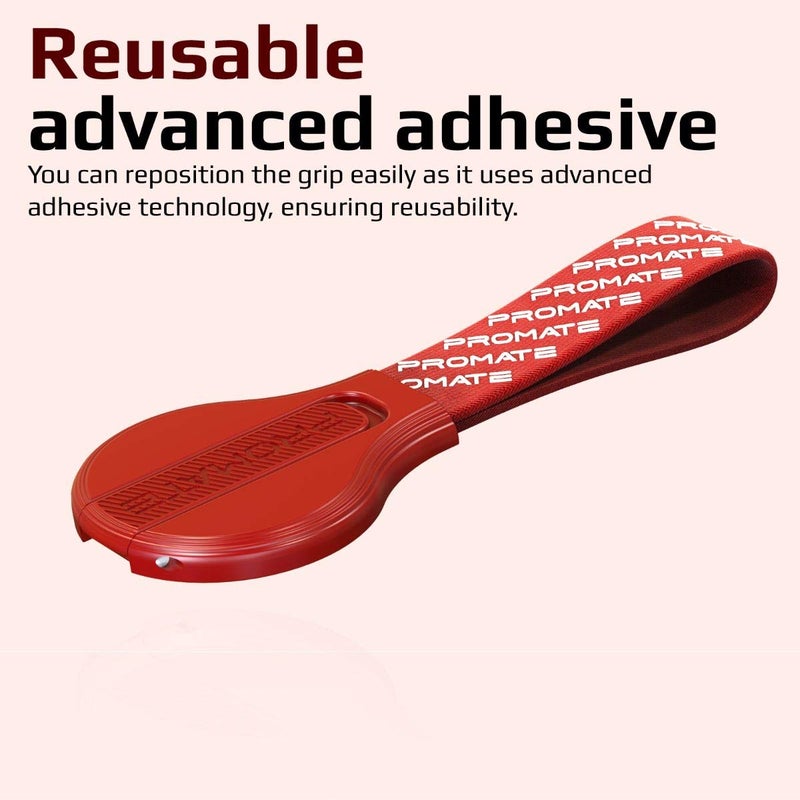 بروميت حامل هاتف بتصميم مقبض إصبع متعدد الوظائف مع مادة لاصقة قابلة لإعادة الاستخدام يعمل كمسند ومزود بتقنية الالتقاط السريع مناسب للهواتف الذكية وأجهزة التابلت طراز KickStrap-1 أحمر - Image 4