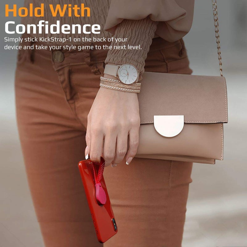 بروميت حامل هاتف بتصميم مقبض إصبع متعدد الوظائف مع مادة لاصقة قابلة لإعادة الاستخدام يعمل كمسند ومزود بتقنية الالتقاط السريع مناسب للهواتف الذكية وأجهزة التابلت طراز KickStrap-1 أحمر - Image 5
