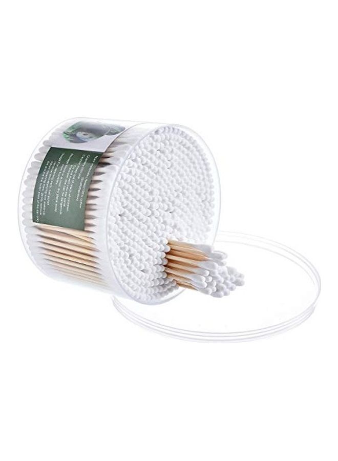 Generic 500 Piece Double Round Tips Cotton Swabs With Strong Wooden Sticks Beige/White 0.39x2.95x0.39inch  - Image 1