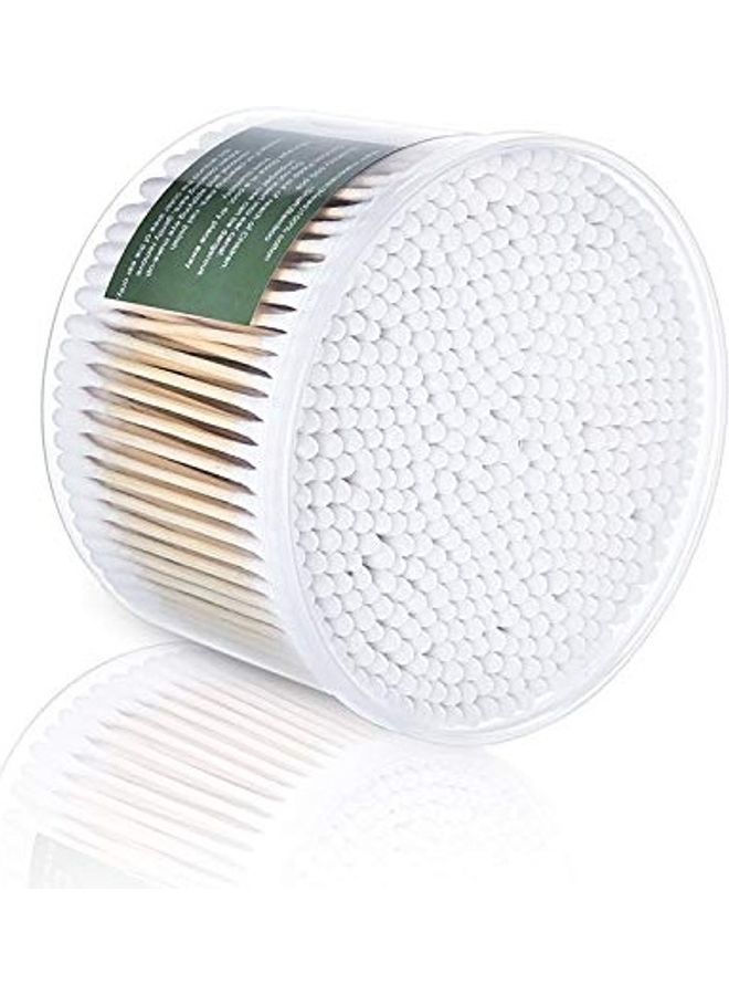 Generic 500 Piece Double Round Tips Cotton Swabs With Strong Wooden Sticks Beige/White 0.39x2.95x0.39inch  - Image 2