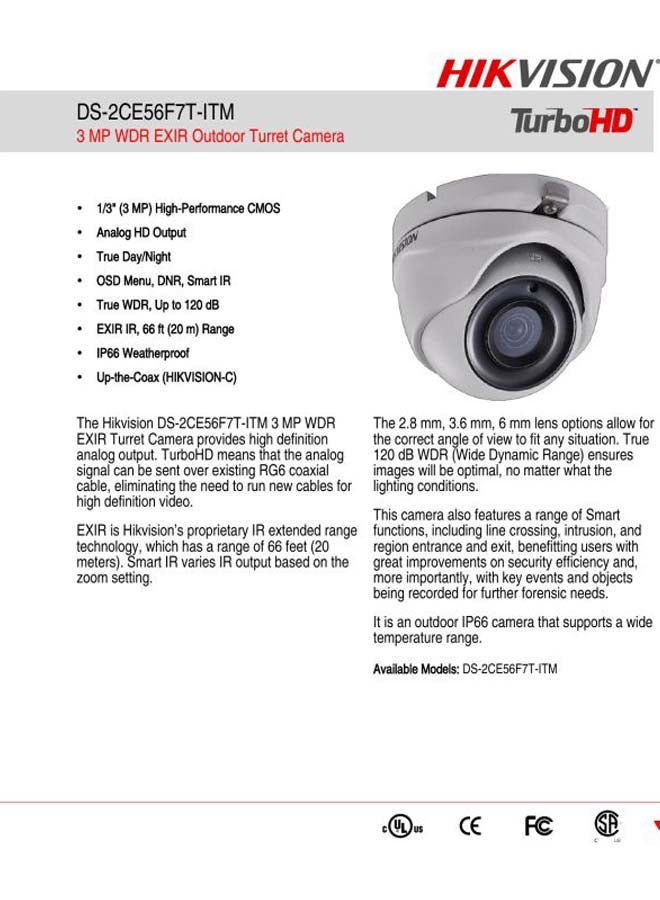 هيك فيجن كاميرا مراقبة على شكل مقلة العين بدقة 3 ميجابكسل ونطاق ديناميكي واسع ومزوّدة بتقنية الأشعة تحت الحمراء الموسعة - Image 4