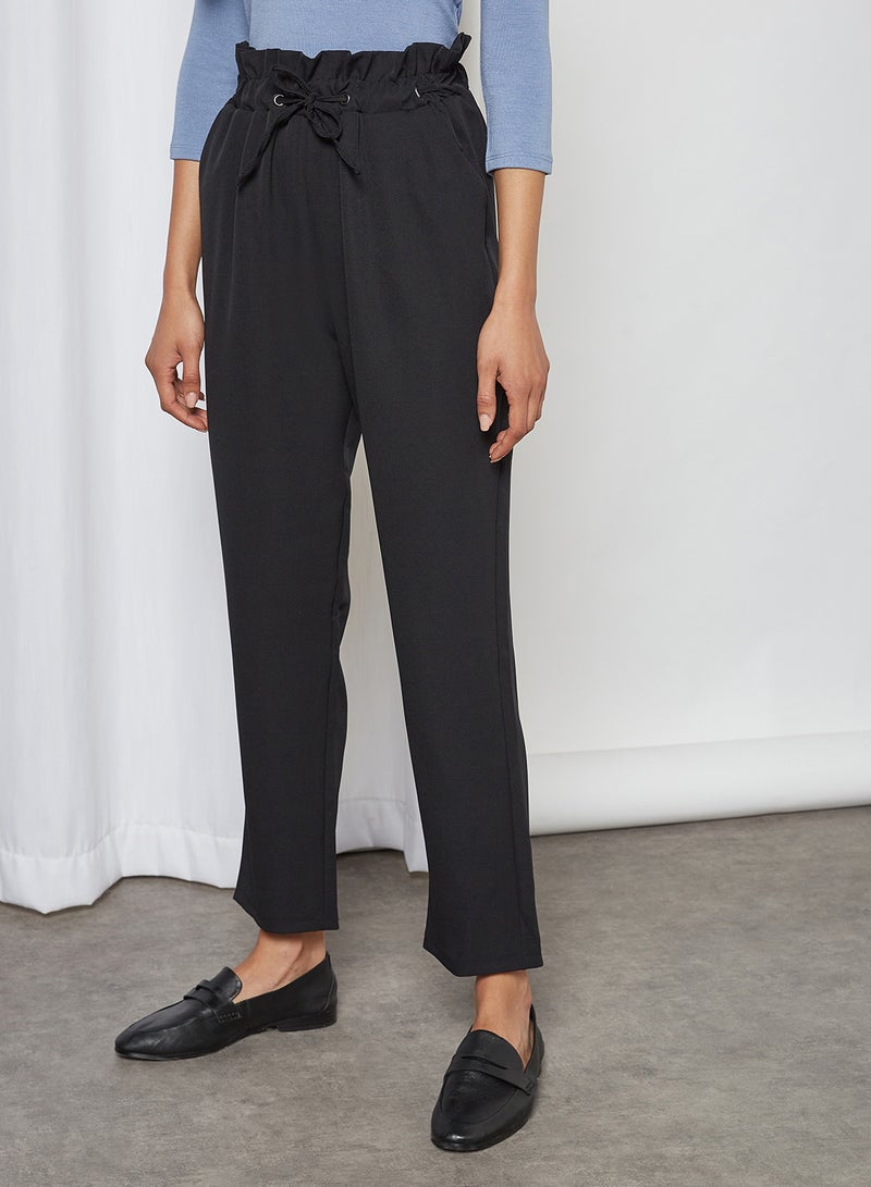 trendyol Ruffle High-Waist Pants Black - Image 1