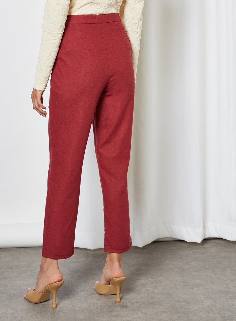 trendyol - Waist Tie Detailed Pants Red - Image 1