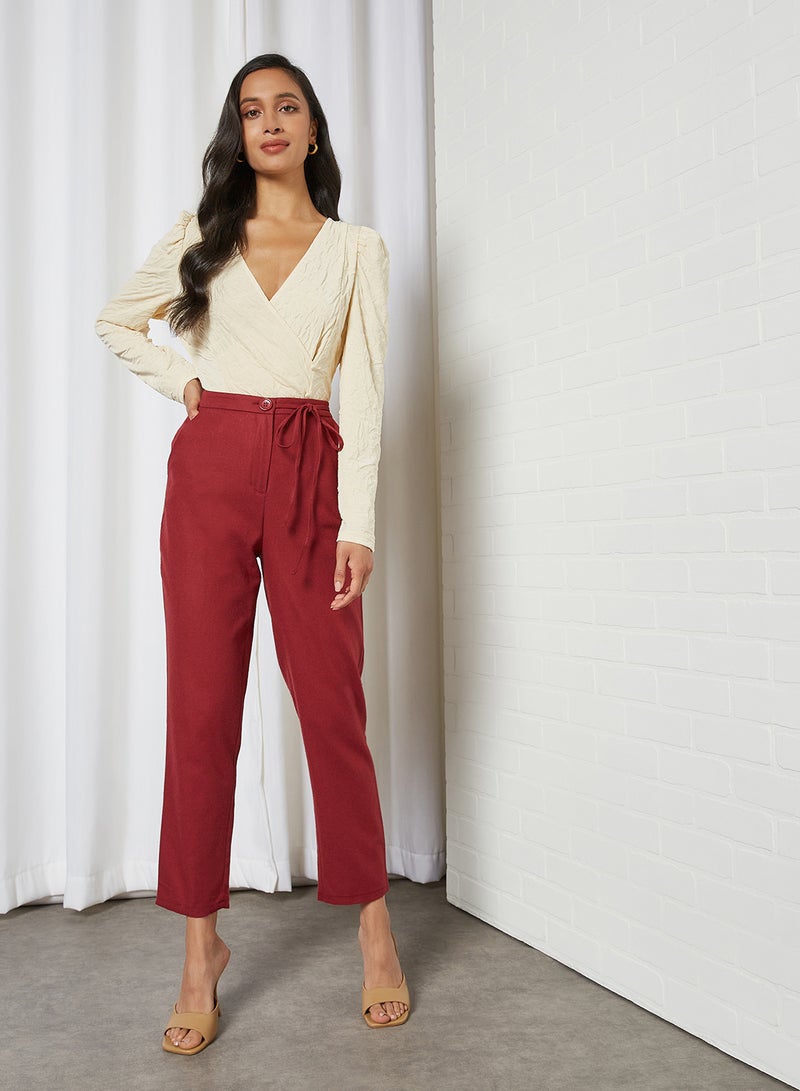 trendyol - Waist Tie Detailed Pants Red - Image 1
