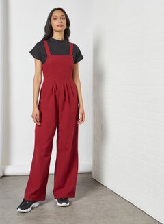 trendyol Wide Leg Dungarees Burgundy  - Image 1