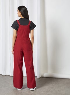 trendyol Wide Leg Dungarees Burgundy  - Image 2