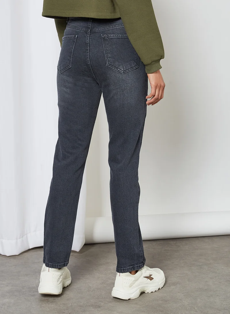 trendyol Buttoned Mid-Rise Jeans Grey