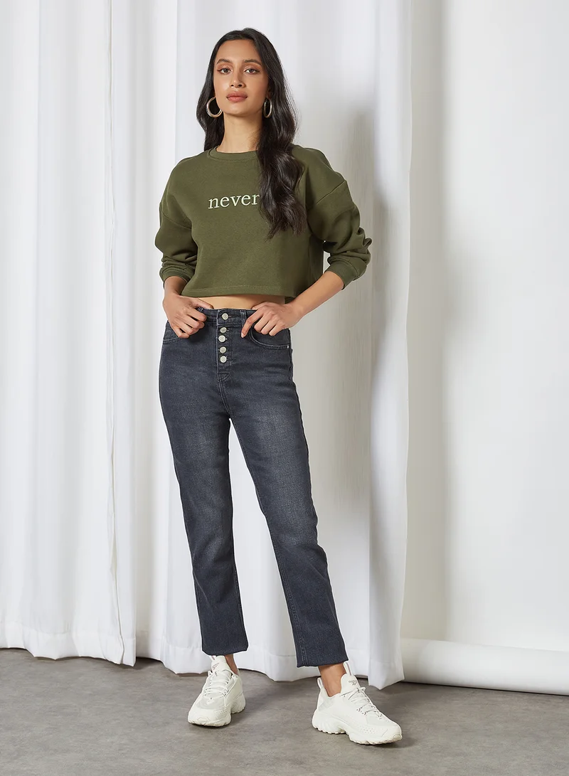trendyol Buttoned Mid-Rise Jeans Grey