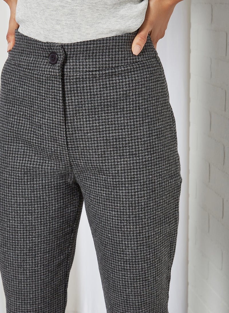 trendyol Checkered Flared Hem Pants Black - Image 4