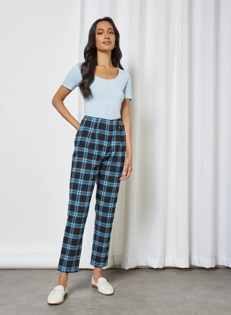 trendyol Checked Pattern Pants Navy