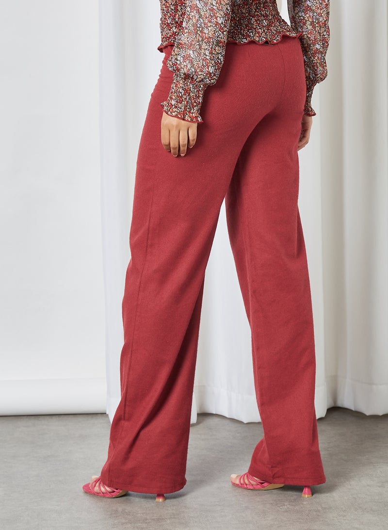 trendyol - Mid-Rise Straight Leg Pants Burgundy - Image 1