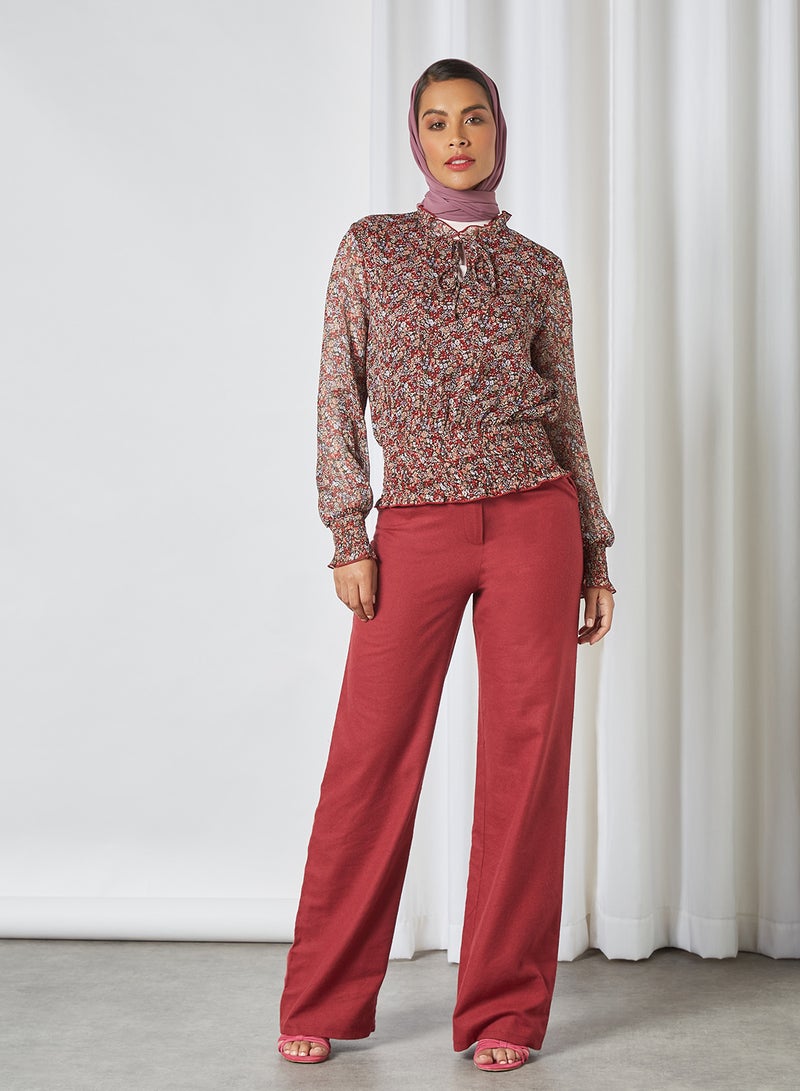 trendyol - Mid-Rise Straight Leg Pants Burgundy - Image 1