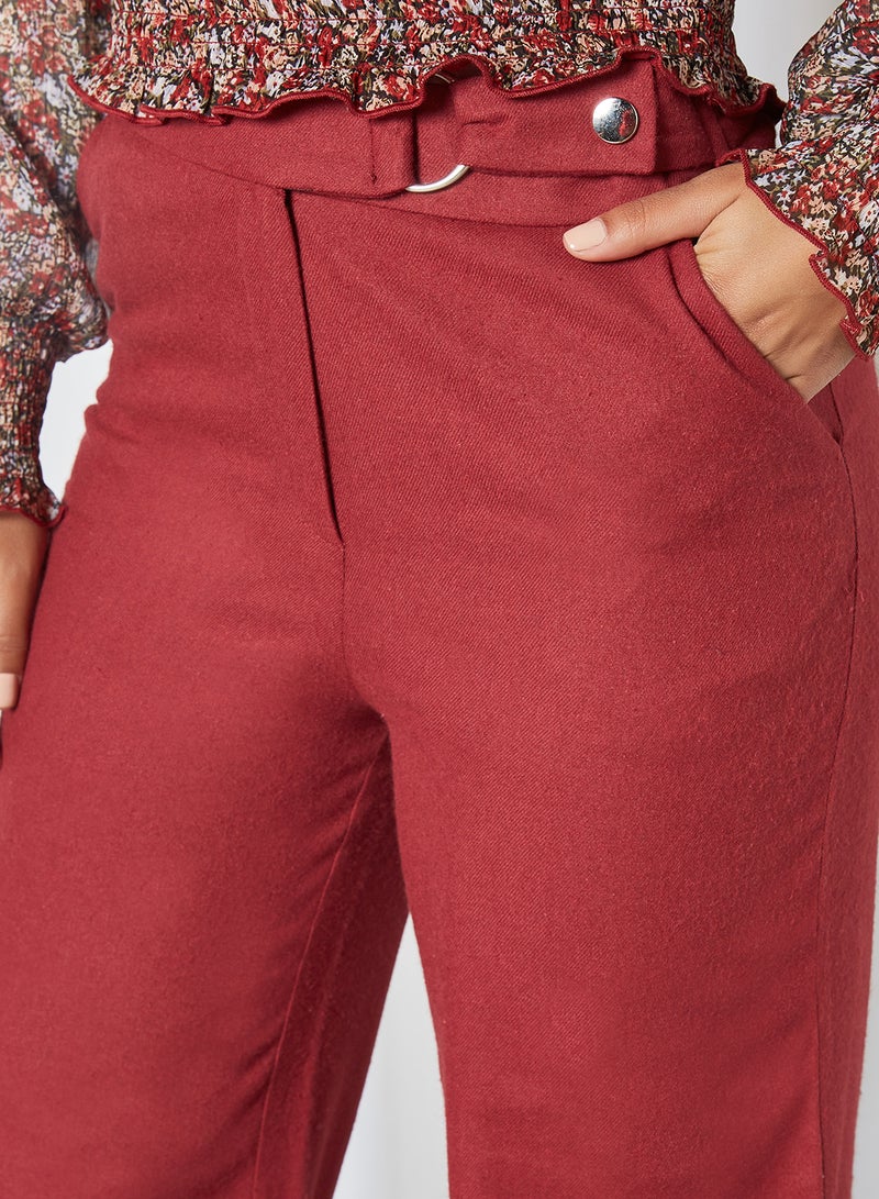 trendyol - Mid-Rise Straight Leg Pants Burgundy - Image 1