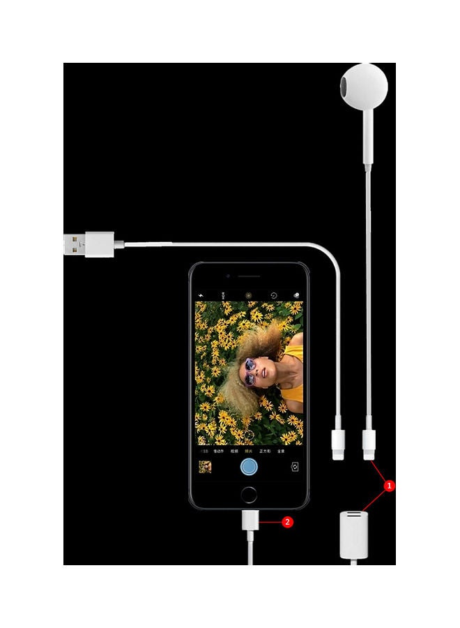 2 To 1 Jack Auxiliary Cable Converter For Iphone Splitter Headset White  - Image 2