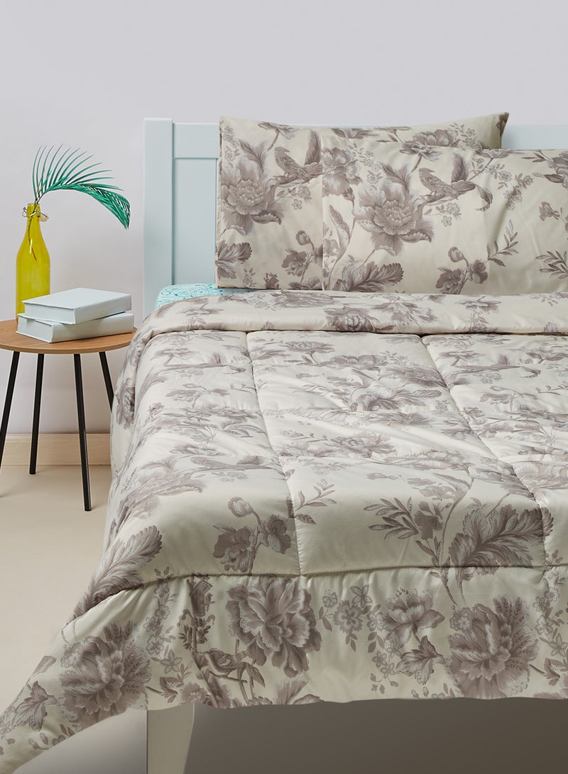Amal - Comforter Set - Amal Bed Linen With Comforter - For Queen Size Mattress - Beige 100% Polyester Soft, Lightweight & Warm Polyester Beige 220X200cm - Image 1